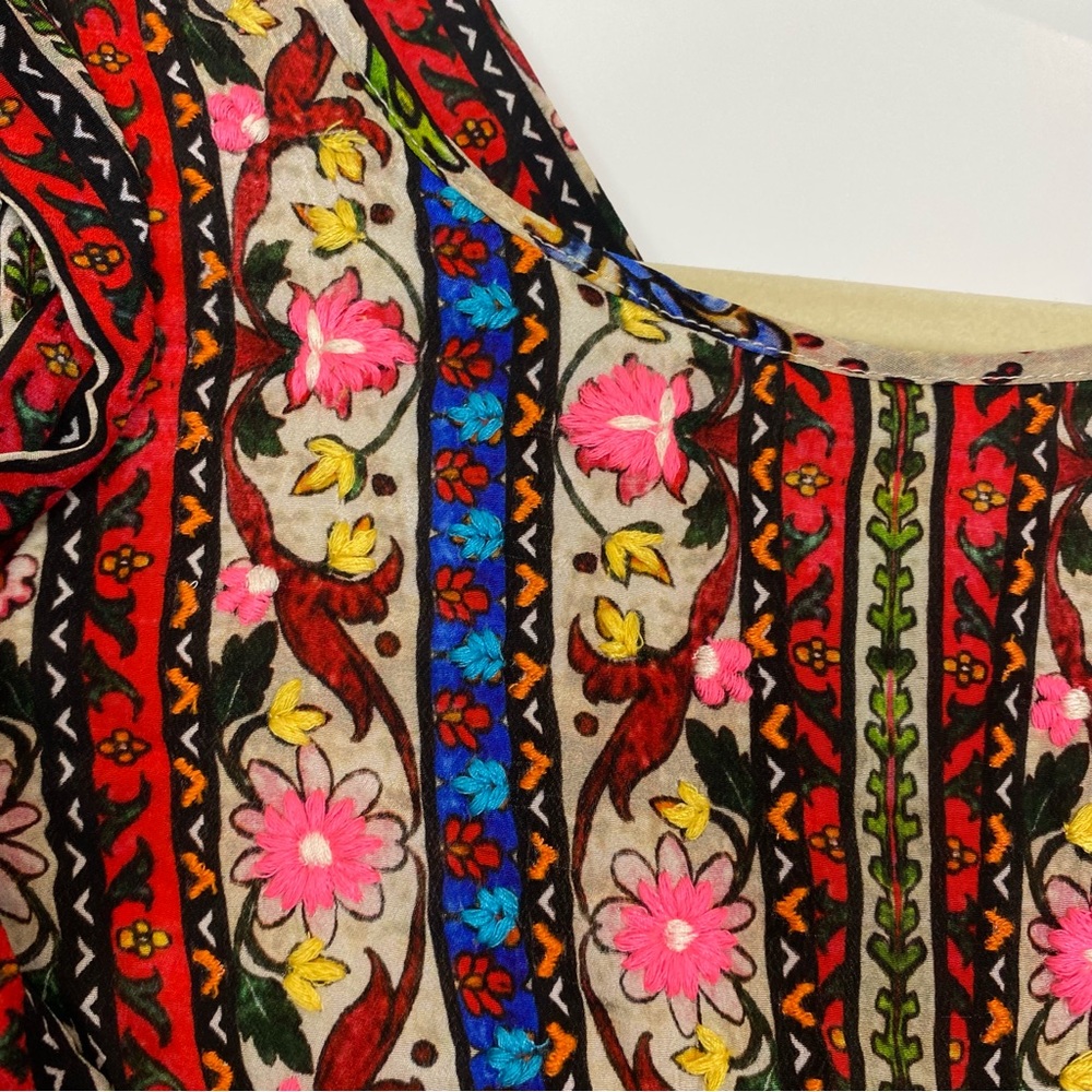 Vineet Bahl Anthropologie Valerie Embroidered Maxi Dress 10 Floral Boho Batik - Picture 3 of 16